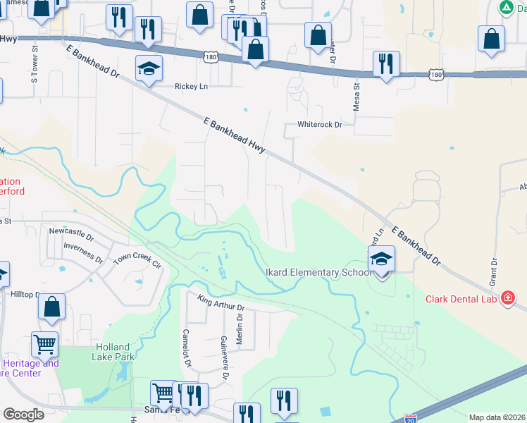 map of restaurants, bars, coffee shops, grocery stores, and more near 918 Terry Trail in Weatherford