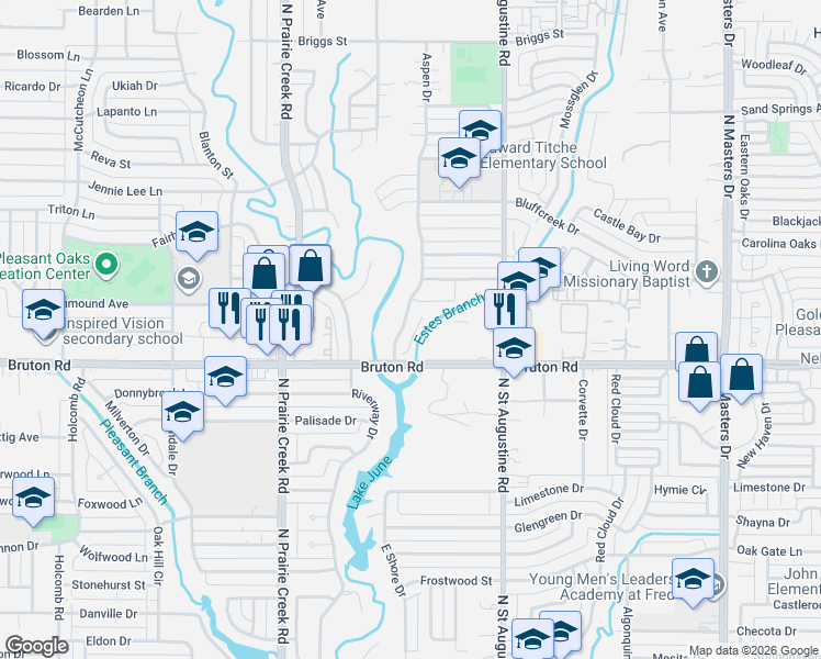 map of restaurants, bars, coffee shops, grocery stores, and more near 2174 Aspen Drive in Dallas