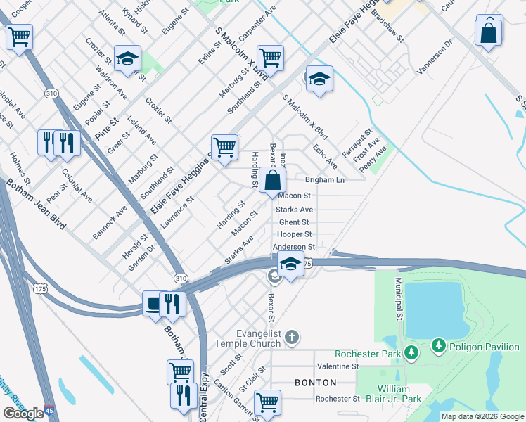 map of restaurants, bars, coffee shops, grocery stores, and more near 2422 Macon Street in Dallas
