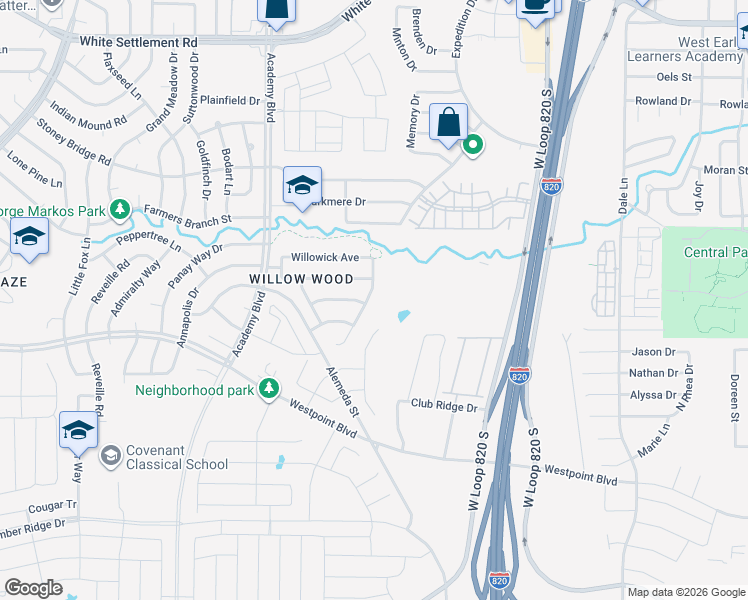 map of restaurants, bars, coffee shops, grocery stores, and more near 645 Chalk Knoll Road in Fort Worth