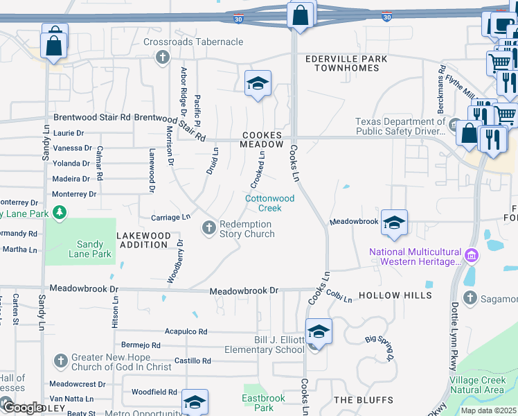 map of restaurants, bars, coffee shops, grocery stores, and more near 7809 Ashe Court in Fort Worth