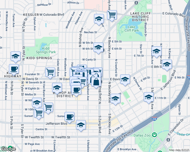 map of restaurants, bars, coffee shops, grocery stores, and more near in Dallas