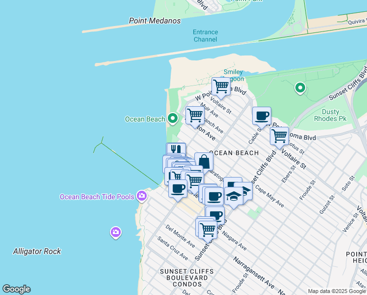 map of restaurants, bars, coffee shops, grocery stores, and more near 1984 Abbott Street in San Diego