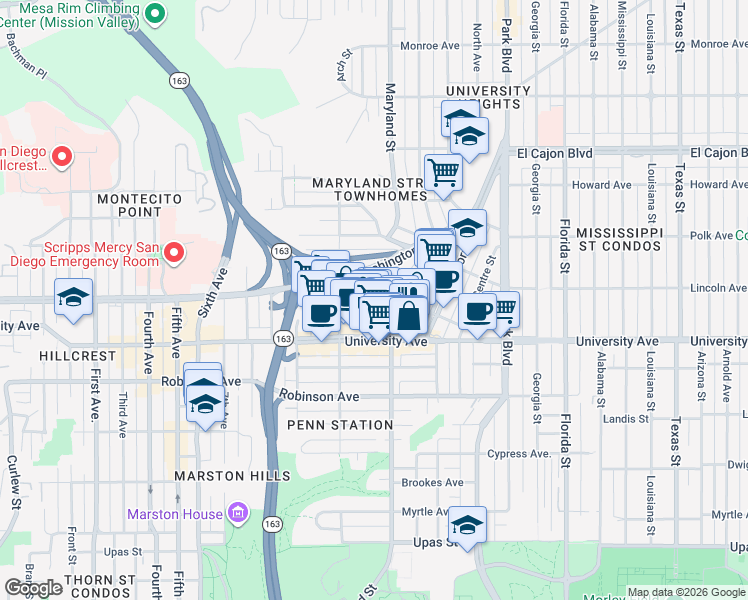 map of restaurants, bars, coffee shops, grocery stores, and more near in San Diego