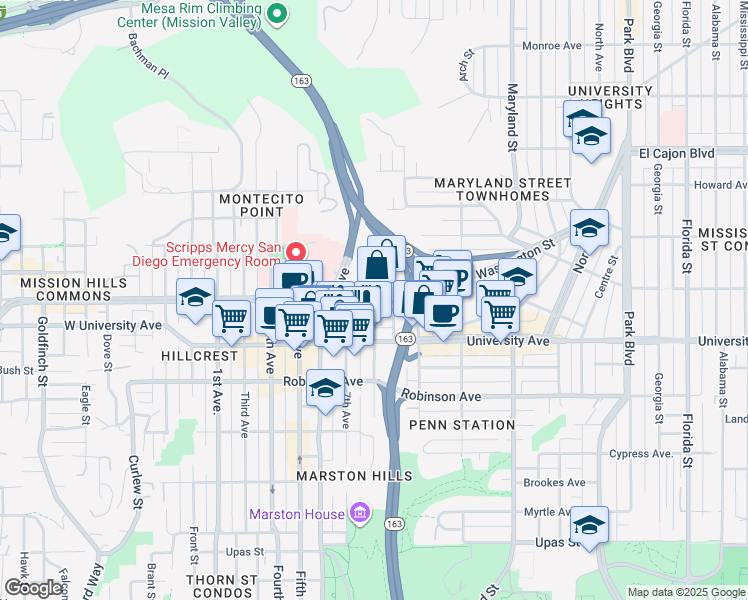 map of restaurants, bars, coffee shops, grocery stores, and more near in San Diego