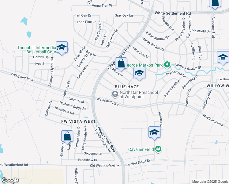 map of restaurants, bars, coffee shops, grocery stores, and more near 10213 Maverick Drive in Fort Worth