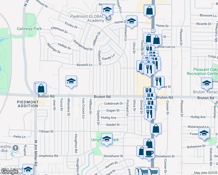 map of restaurants, bars, coffee shops, grocery stores, and more near 2115 San Pablo Drive in Dallas