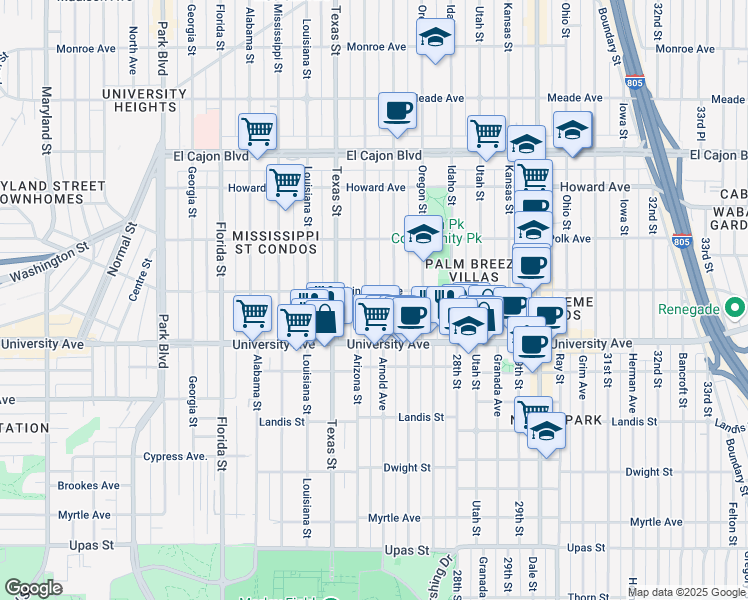 map of restaurants, bars, coffee shops, grocery stores, and more near 3952 Hamilton Street in San Diego