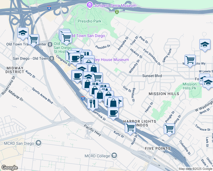 map of restaurants, bars, coffee shops, grocery stores, and more near 3965 Hortensia Street in San Diego