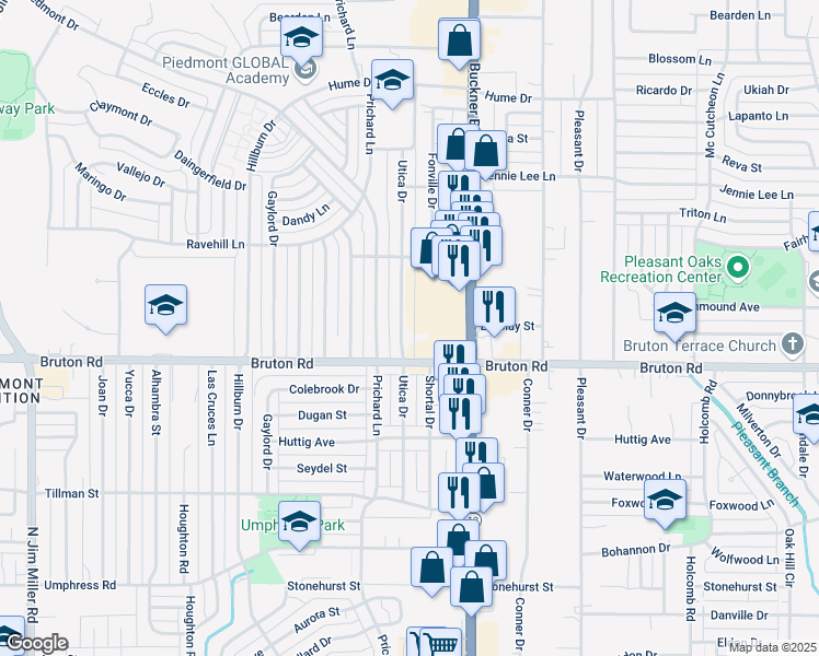 map of restaurants, bars, coffee shops, grocery stores, and more near 2118 Utica Drive in Dallas