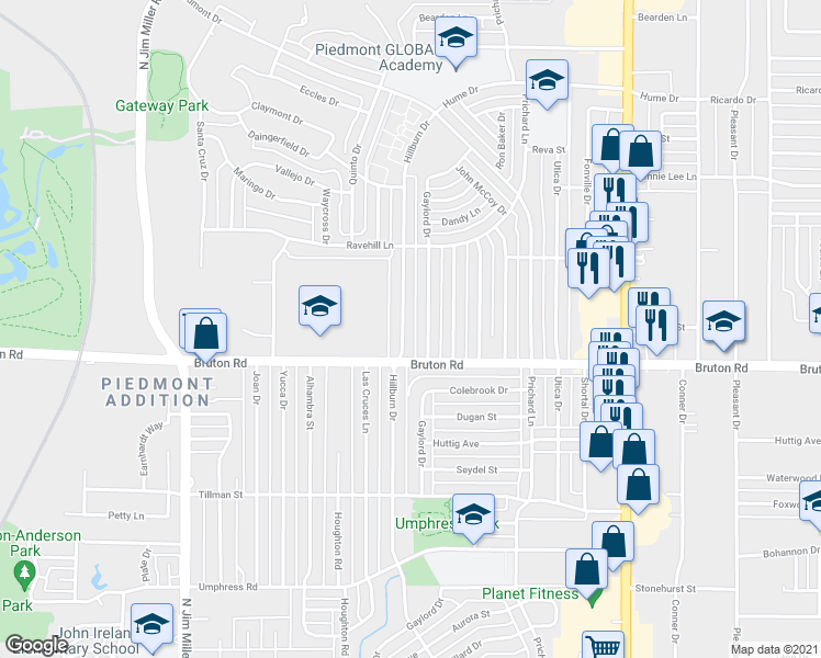 map of restaurants, bars, coffee shops, grocery stores, and more near 2114 Hillburn Drive in Dallas