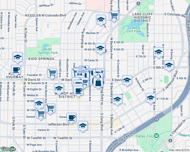map of restaurants, bars, coffee shops, grocery stores, and more near in Dallas