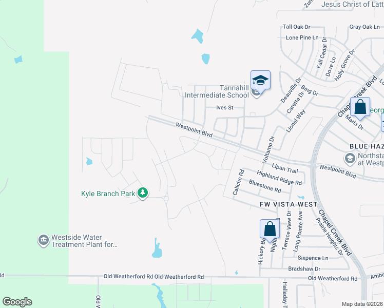 map of restaurants, bars, coffee shops, grocery stores, and more near 11079 Westpoint Boulevard in Fort Worth