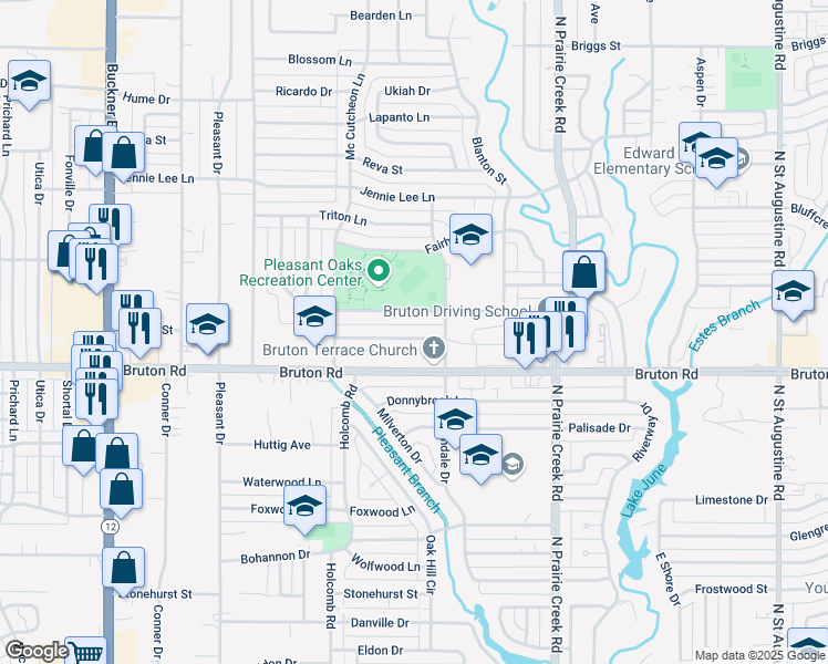 map of restaurants, bars, coffee shops, grocery stores, and more near 8809 Barclay Street in Dallas