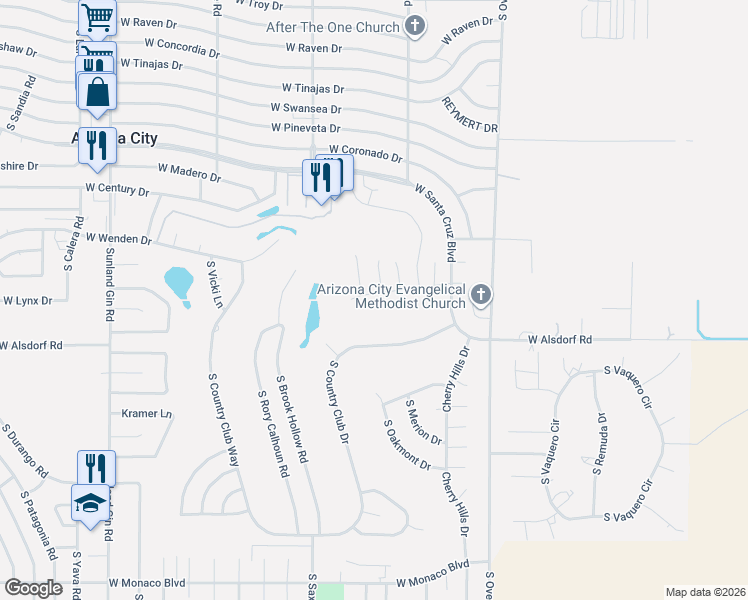 map of restaurants, bars, coffee shops, grocery stores, and more near 8557 West Royal Blackheath Drive in Arizona City