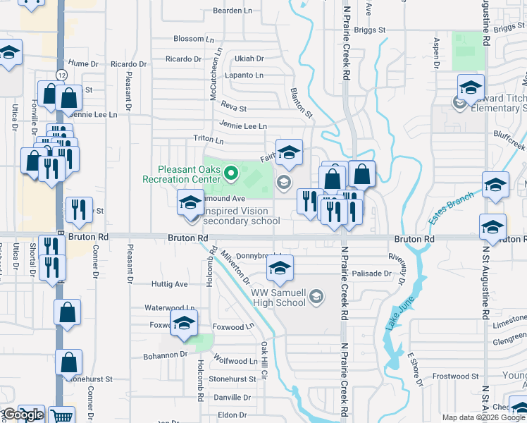 map of restaurants, bars, coffee shops, grocery stores, and more near 8826 Barclay Street in Dallas
