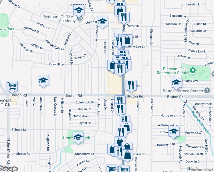 map of restaurants, bars, coffee shops, grocery stores, and more near 2118 Utica Drive in Dallas