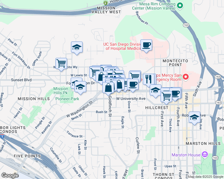 map of restaurants, bars, coffee shops, grocery stores, and more near in San Diego