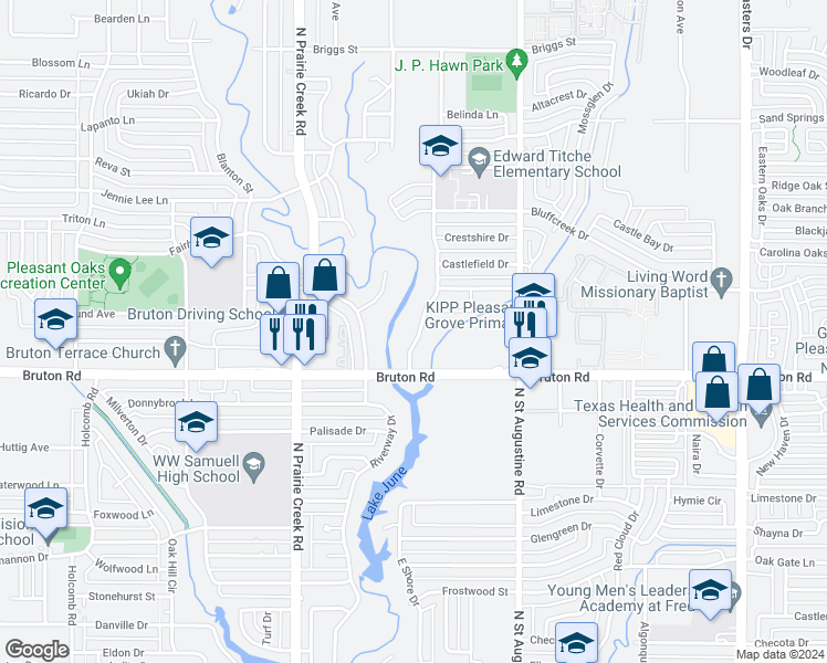 map of restaurants, bars, coffee shops, grocery stores, and more near 2181 Aspen Drive in Dallas
