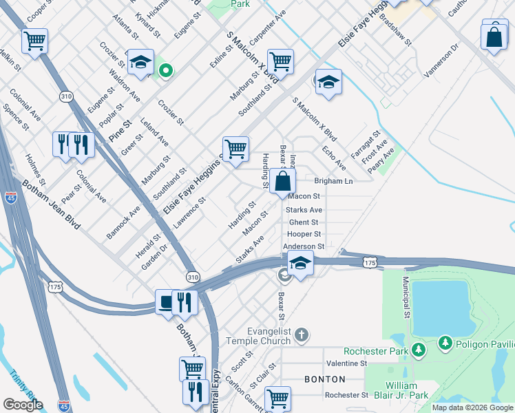 map of restaurants, bars, coffee shops, grocery stores, and more near 2422 Macon Street in Dallas