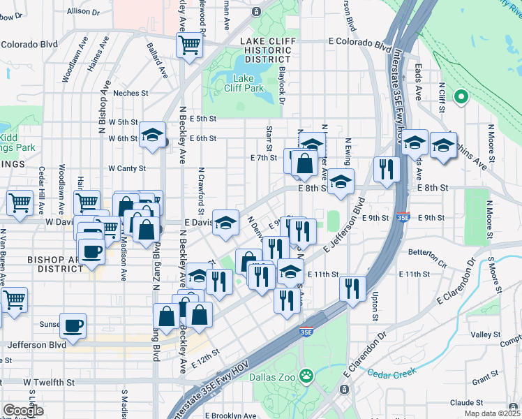 map of restaurants, bars, coffee shops, grocery stores, and more near 205 La Estrella Plaza in Dallas