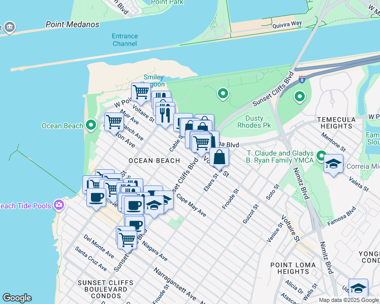 map of restaurants, bars, coffee shops, grocery stores, and more near 4839 Muir Avenue in San Diego