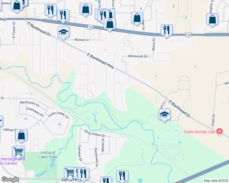 map of restaurants, bars, coffee shops, grocery stores, and more near 911 Terry Trail in Weatherford