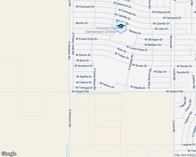 map of restaurants, bars, coffee shops, grocery stores, and more near 12383 West Falcon Drive in Arizona City