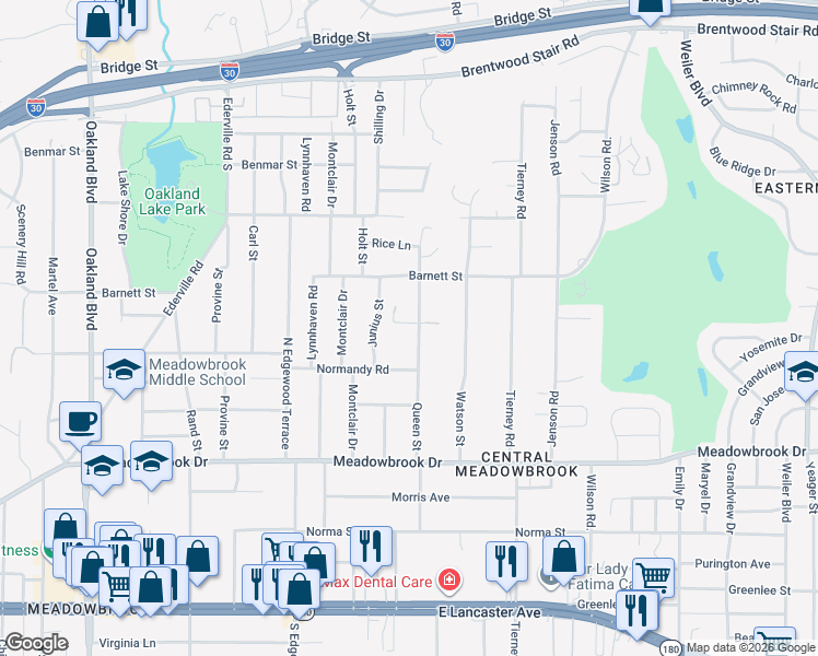 map of restaurants, bars, coffee shops, grocery stores, and more near 1912 Queen Street in Fort Worth