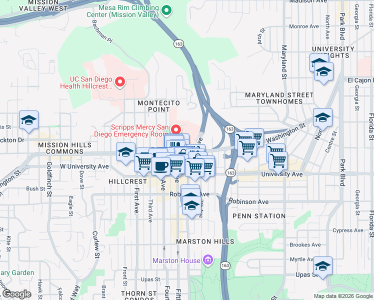map of restaurants, bars, coffee shops, grocery stores, and more near 3940 7th Avenue in San Diego