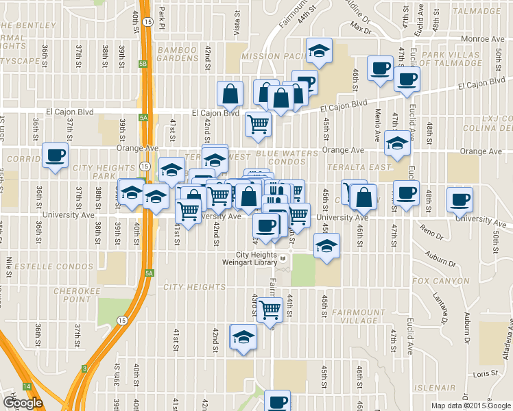 map of restaurants, bars, coffee shops, grocery stores, and more near in San Diego