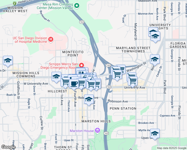 map of restaurants, bars, coffee shops, grocery stores, and more near 3940 7th Avenue in San Diego