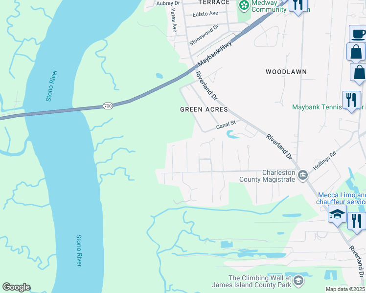 map of restaurants, bars, coffee shops, grocery stores, and more near 576 Kell Place in Charleston
