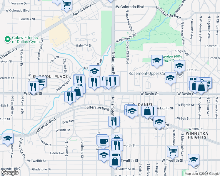 map of restaurants, bars, coffee shops, grocery stores, and more near in Dallas
