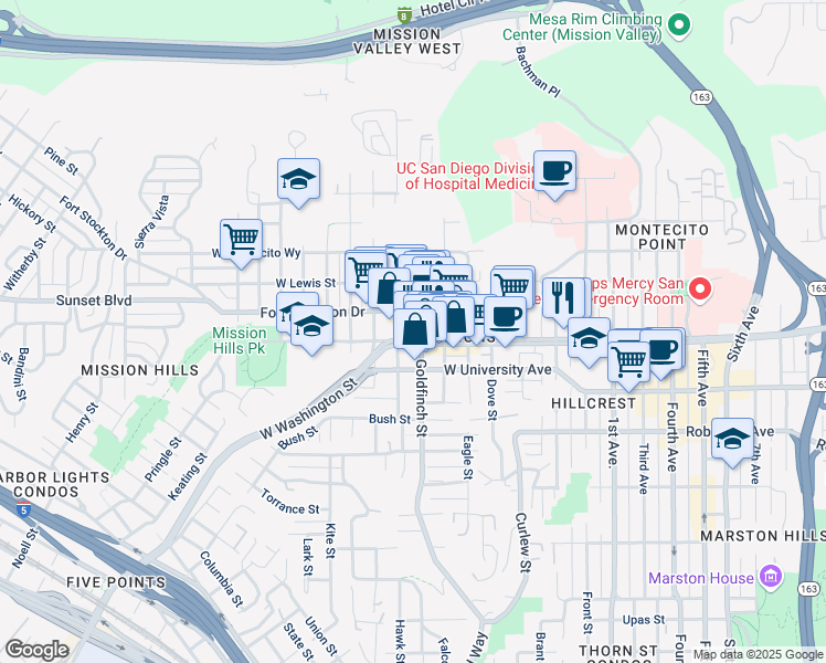 map of restaurants, bars, coffee shops, grocery stores, and more near in San Diego