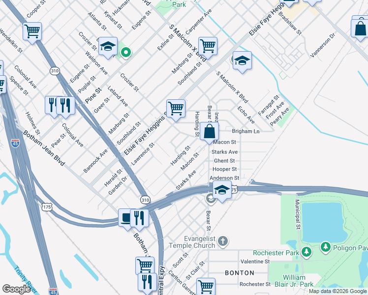 map of restaurants, bars, coffee shops, grocery stores, and more near 2418 Garden Drive in Dallas