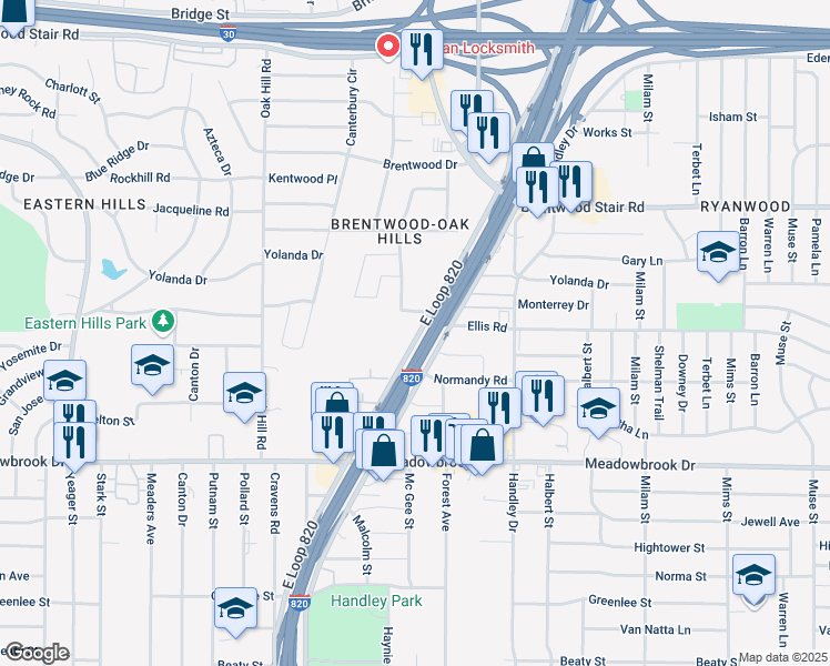 map of restaurants, bars, coffee shops, grocery stores, and more near 1865 Sheffield Place in Fort Worth