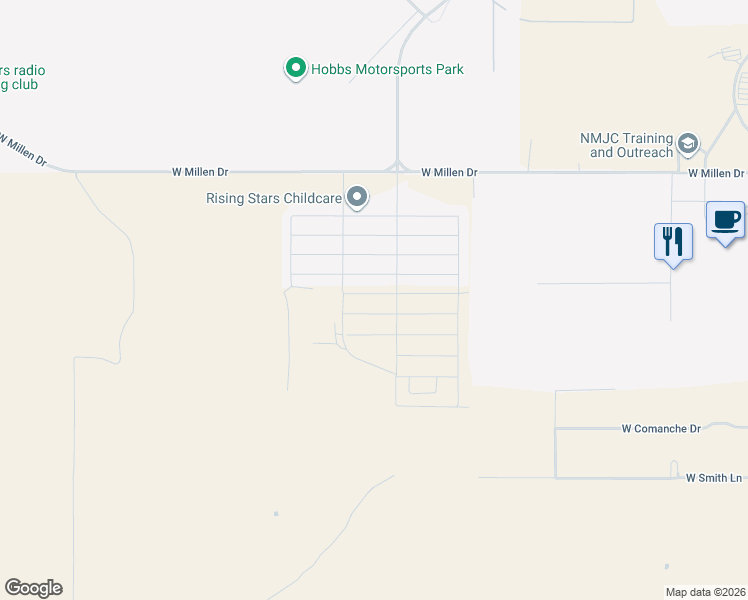 map of restaurants, bars, coffee shops, grocery stores, and more near West Millen Drive in Hobbs