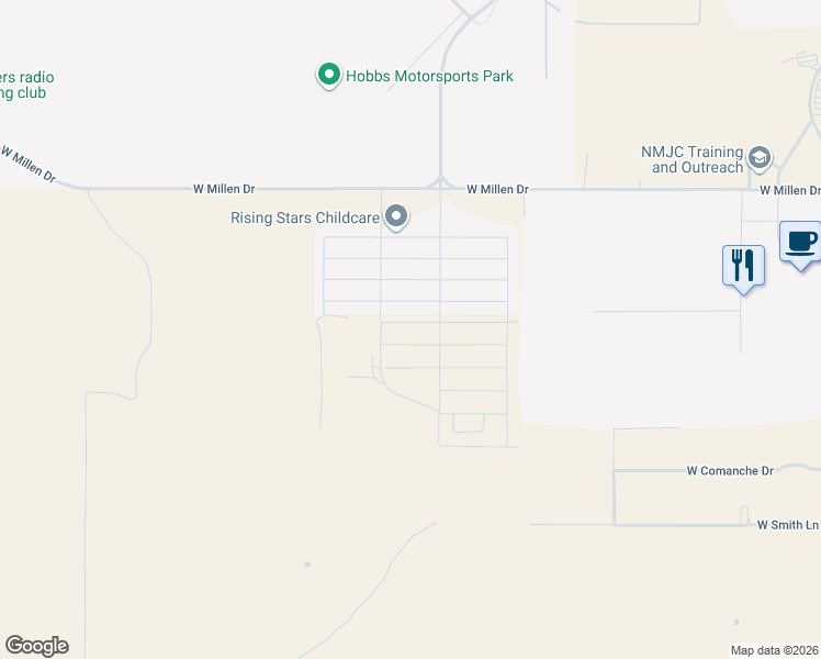map of restaurants, bars, coffee shops, grocery stores, and more near West Millen Drive in Hobbs