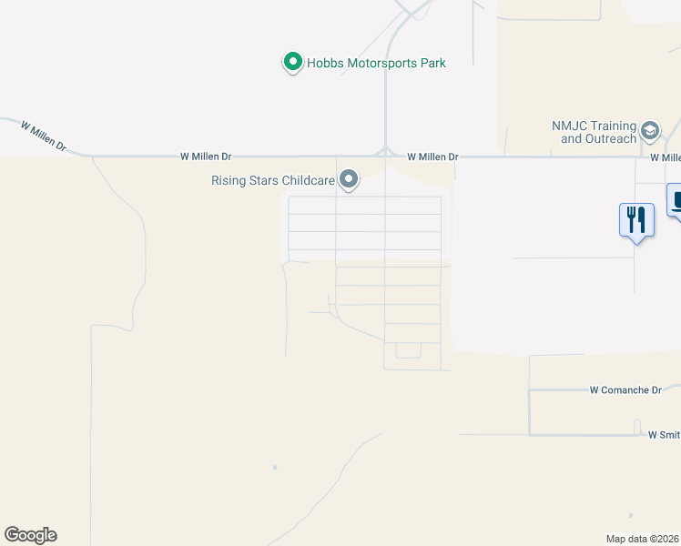 map of restaurants, bars, coffee shops, grocery stores, and more near West Millen Drive in Hobbs