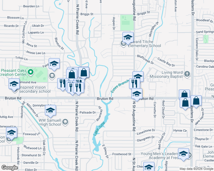 map of restaurants, bars, coffee shops, grocery stores, and more near 2189 Aspen Drive in Dallas