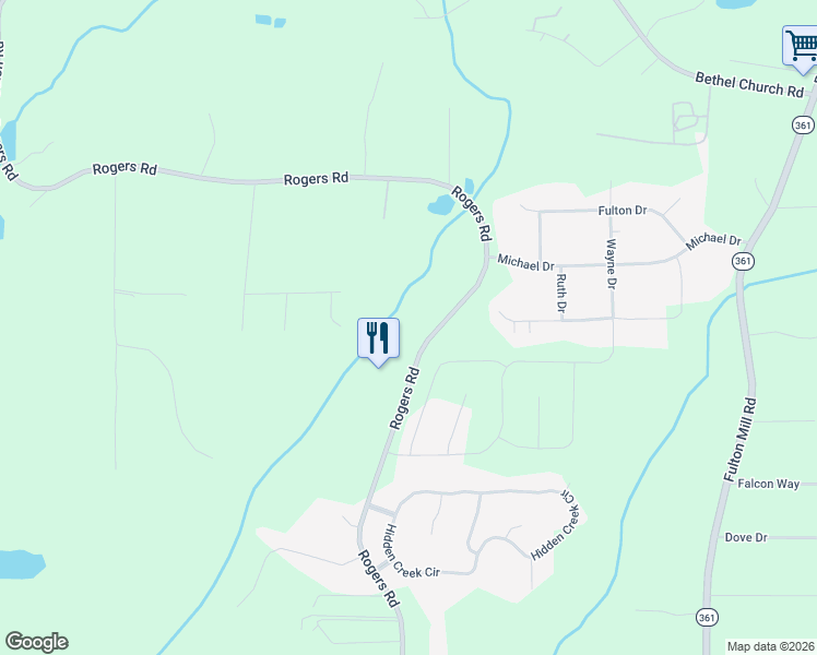 map of restaurants, bars, coffee shops, grocery stores, and more near 227 Wesley Joe Court in Lizella