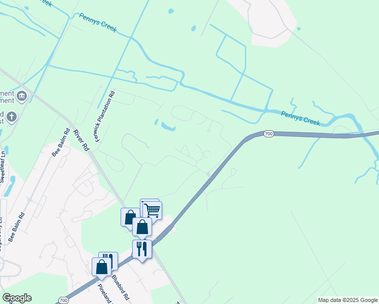 map of restaurants, bars, coffee shops, grocery stores, and more near 60 Fenwick Hall Allee in Charleston
