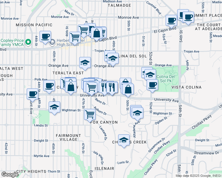 map of restaurants, bars, coffee shops, grocery stores, and more near 4079 Estrella Avenue in San Diego