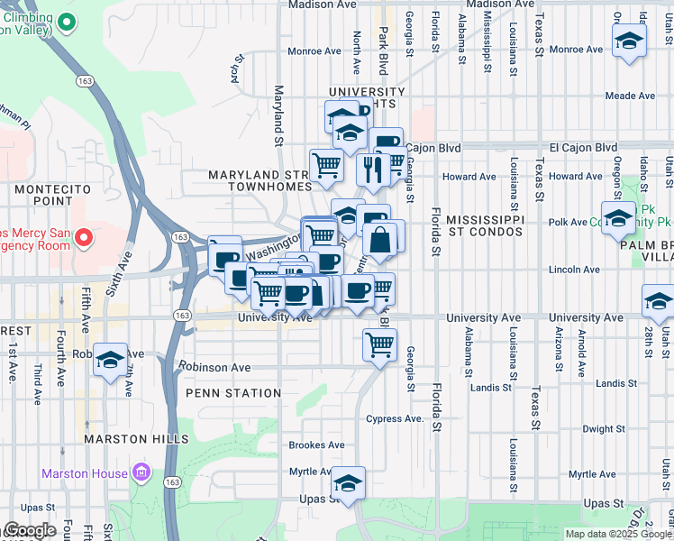 map of restaurants, bars, coffee shops, grocery stores, and more near 3983 Normal Street in San Diego