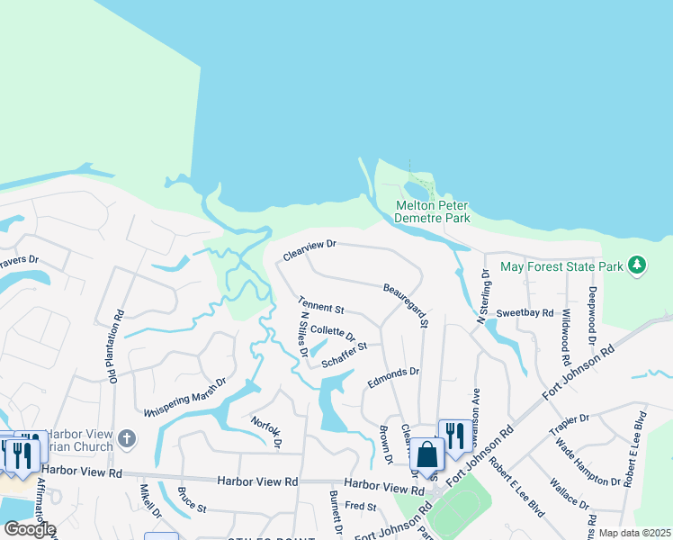 map of restaurants, bars, coffee shops, grocery stores, and more near 759 Clearview Drive in Charleston