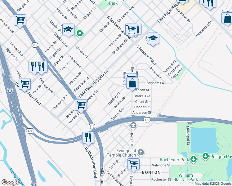 map of restaurants, bars, coffee shops, grocery stores, and more near 2418 Garden Drive in Dallas