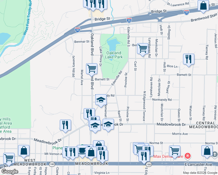 map of restaurants, bars, coffee shops, grocery stores, and more near 4328 Barnett Street in Fort Worth