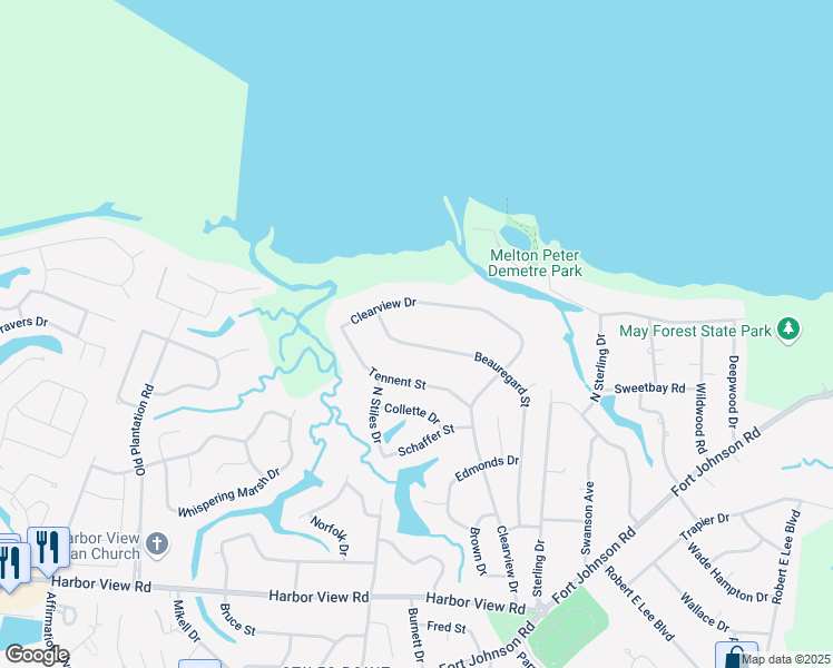 map of restaurants, bars, coffee shops, grocery stores, and more near 759 Clearview Drive in Charleston