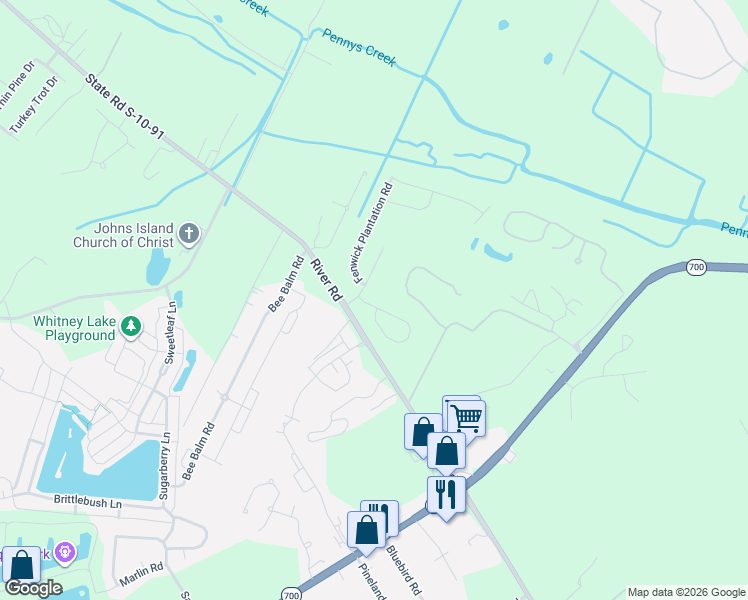 map of restaurants, bars, coffee shops, grocery stores, and more near 1126 Santa Elena Way in Johns Island